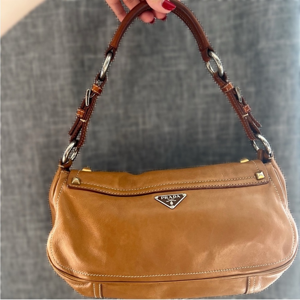 ✨PRADA✨Studded Brown Leather Handbag - Picture 2 of 4